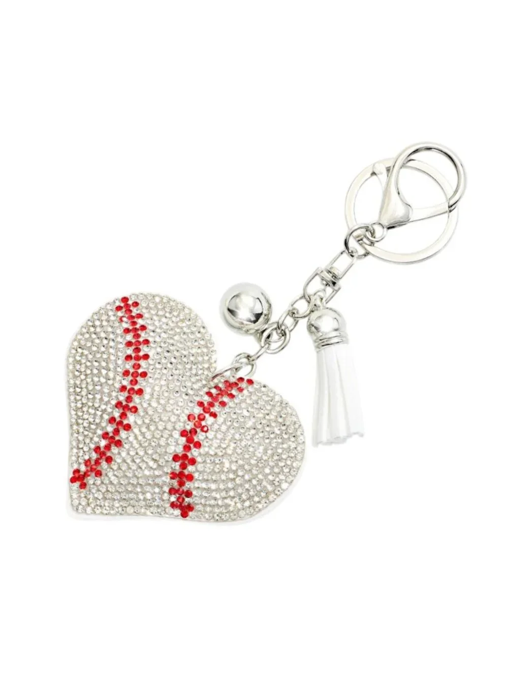 Baseball Heart Tassel Bling Faux Suede Stuffed Pillow Key Chain Handbag Charm